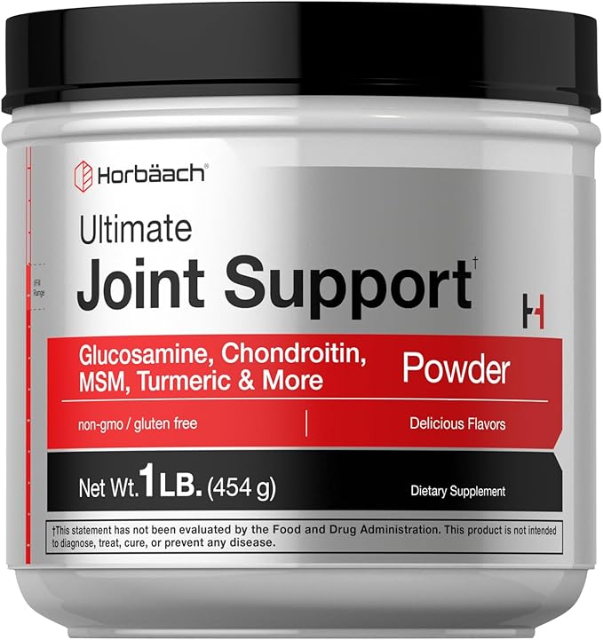 Horbaach Joint Support Supplement Powder | 1 lb | Glucosamine, Chondroitin, MSM & Turmeric | for Men and Women | Non-GMO & Gluten Free