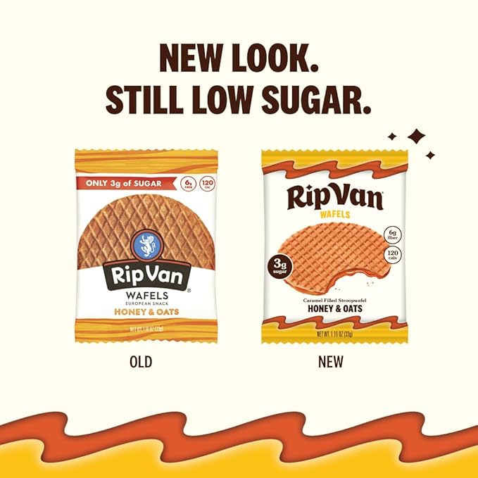 Rip Van Wafels Honey and Oats Stroopwafels, Healthy Snacks, Non-GMO, Keto Friendly, Office Snacks, Low Sugar (3g), Low Calorie, 12 Pack