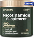 Airboy NAD+ Supplement, Liposomal Nicotinamide Riboside 900 mg with Resveratrol & Quercetin, NMN Supplement Alternative, Third-Party Tested, Anti-Aging, Energy, Focus- 80 Count