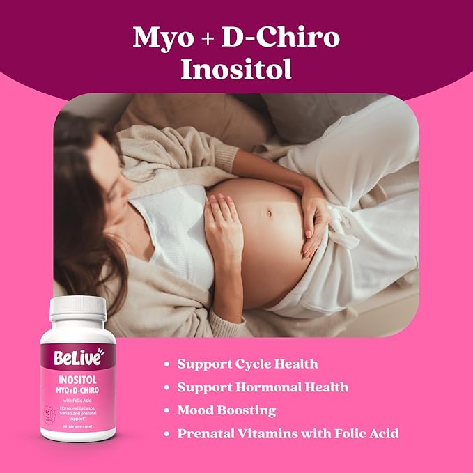 BeLive Myo-Inositol & D-Chiro Inositol Supplement – 2 Pack – 90 Capsules Each – 40:1 Ratio with Folic Acid for Women