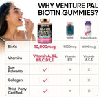 Venture Pal Biotin Gummies with Collagen & Keratin - Hair Growth Support Skin and Nail Strength Vitamins for Women & Men - Biotin 10000mcg | B-Complex | Saw Palmetto - Sugar Free, Non-GMO, 60ct