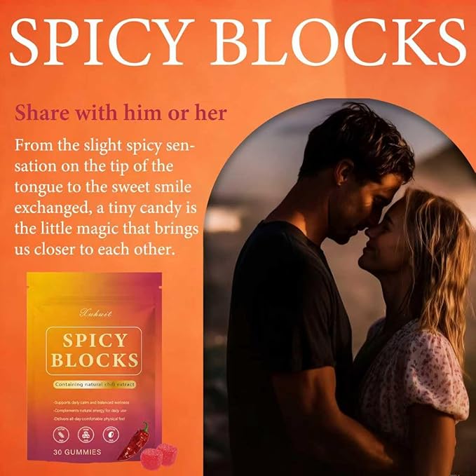 Spicy Blocks for Couples - Peach Flavor Intimacy Gummies, with Maca and Traditional Botanicals, Romantic Mood Enhancer for Women & Men (1)