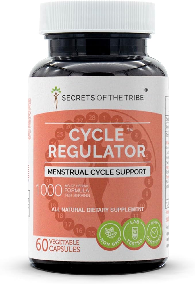 Secrets of the Tribe Cycle Regulator 60 Capsules, 1000 mg, Vitex,Partridgeberry, Lady's Mantle, Black Cohosh, Yarrow, Dong Quai. Women's Health Formula (60 Capsules)