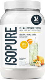 Isopure Clear Whey Isolate Protein Powder, Lactose Free, Gluten Free, Naturally Flavored, Pineapple Orange Banana, 20g Protein Per Serving, 1.9 Lb, 36 Servings (Packaging May Vary)