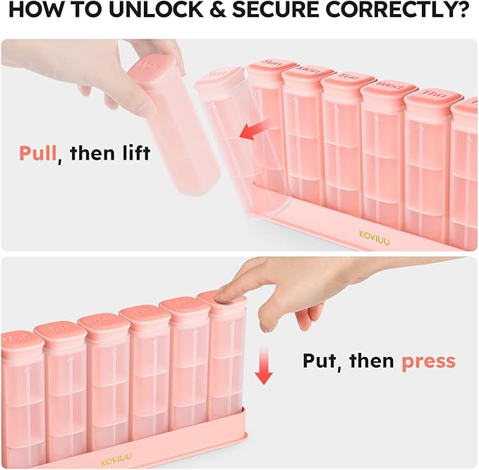 KOVIUU Weekly Pill Organizer 3X a Day, Detachable Pill Box 7 Day, Large 3 Times Daily Pill Case, Travel Pill Container Holder, Week Medication Dispenser Pillbox for Vitamin Supplement Medicine, Pink