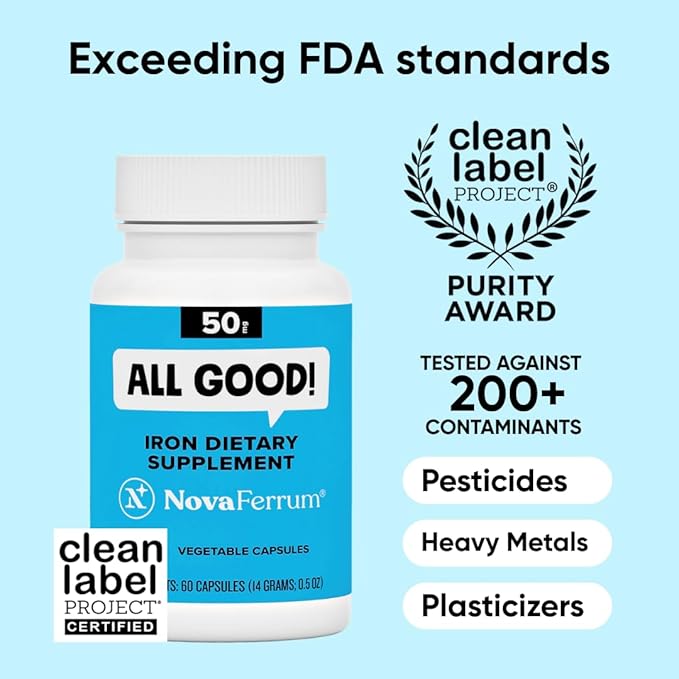 NovaFerrum All Good | Iron Capsule Supplements for Adults | Anemia | 50mg of Iron | 60 Servings | Sugar Free