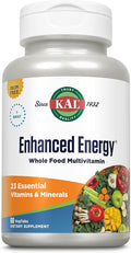 KAL Enhanced Energy Supplements, Once Daily Whole Food Multivitamin for Women and Men, Iron Free, 23 Essential Vitamins, Minerals, Super Foods, Digestive Enzymes, 60-Day Guarantee, 60 Serv, 60 VegTabs
