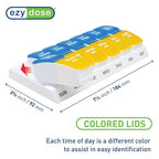 EZY DOSE Weekly AM/PM Pill Organizer, 7-Day Vitamin and Medication Box with Large Pop-Out Compartments, 2 Times a Day Pill Holder for Easy Dosing, Yellow and Blue Lids, Travel-Friendly Design
