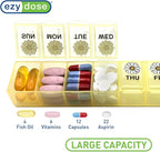 EZY DOSE Weekly (7-Day) Daily Pill Case, Medicine Planner, Vitamin Organizer, Supplement Container, Large Compartments, Yellow Daisy Days Design, Easy-to-Open, Travel-Friendly, BPA Free