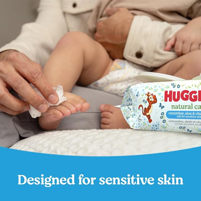 Huggies Natural Care Cucumber, Aloe and Vitamin E Baby Wipes, Hypoallergenic, Scented, 6 Flip-Top Packs (288 Wipes Total), Packaging May Vary