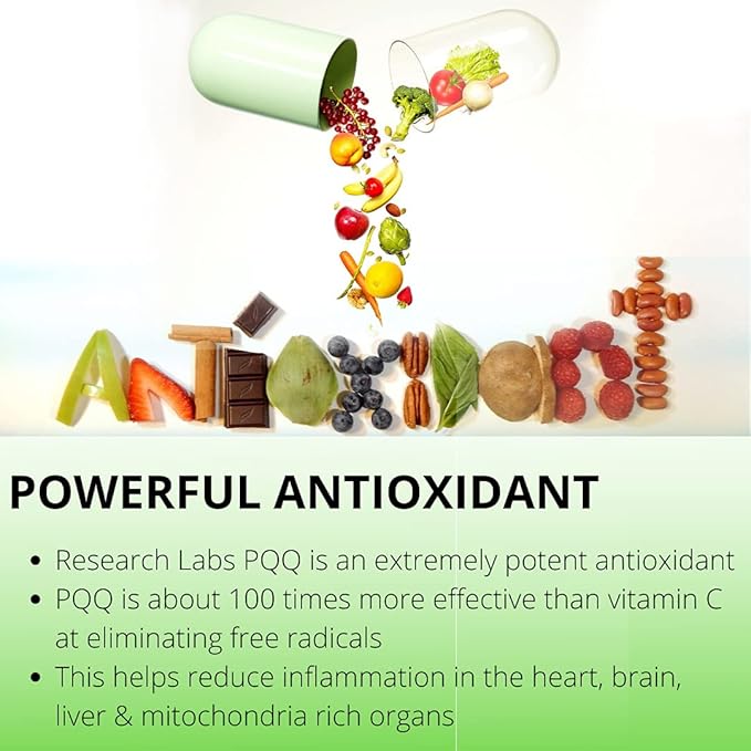 Research Labs Ultra High Purity 20mg PQQ Capsules, 120 Capsules. Pure, Concentrated High Bioavailability. Pyrroloquinoline Quinone Supplement ATP Energy, Heart, Cognitive Support Nootropic