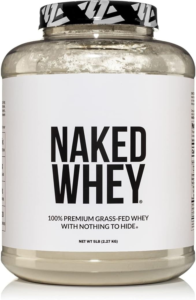 NAKED Whey 5LB 100% Grass Fed Unflavored Whey Protein Powder - Only 1 Ingredient, NSF Certified, Undenatured, Gluten Free, Soy Free, Promote Muscle Growth and Recovery - 76 Servings