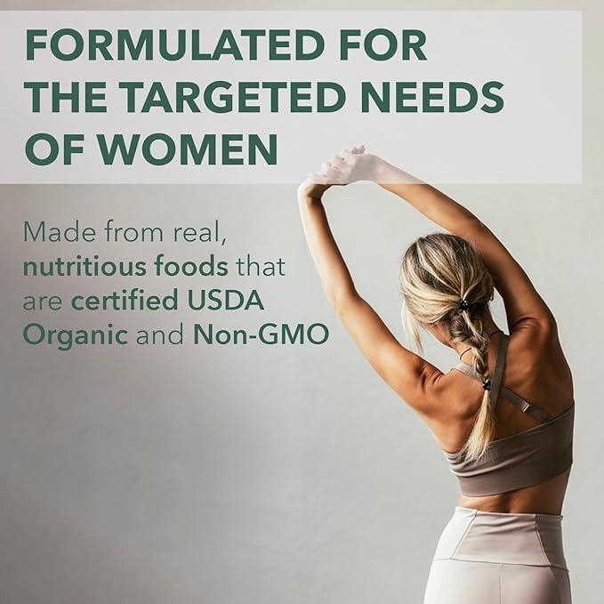 PlantFusion Organic Multivitamin for Women with Iron, One Daily Vegan Multivitamin with Plant Based B12, D3 & Whole Food Blend for Energy & Immune Support - 60 Tablets (2 Month Supply)