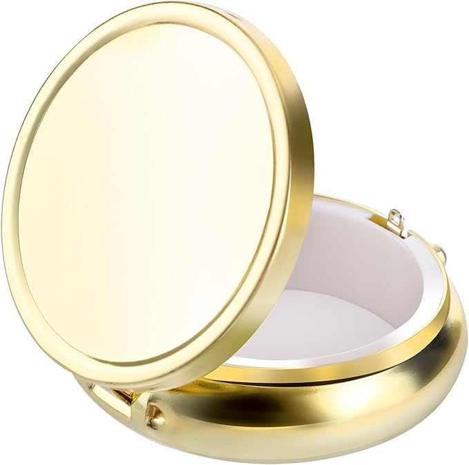 WLLHYF Pill Box Cute Small Pill Box for Purse & Pocket Medicine Organizer Travel Pillbox Waterproof Pill Case Metal Pill Container Holder for Vitamins, Fish Oil, Supplements(Gold)