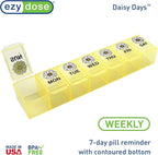 EZY DOSE Weekly (7-Day) Daily Pill Case, Medicine Planner, Vitamin Organizer, Supplement Container, Large Compartments, Yellow Daisy Days Design, Easy-to-Open, Travel-Friendly, BPA Free