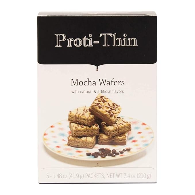Proti-Thin High Protein Mocha Wafer Squares, 15g Protein, Low Calorie, Low Sugar, Aspartame Free, Diet Wafer Bars, Healthy Snack, 2 Wafers per Serving, 5 Count Box (6 Boxes - Save 10%)