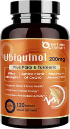 NATURE TARGET Ubiquinol CoQ10 200mg softgels with PQQ & Turmeric, High Absorption Coenzyme Q10 Supplement with ALA & Black Pepper, Antioxidant for Heart & Brain Health, Energy Production, 120 Count