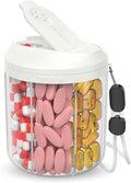 Hionxmga Pill Dispenser with 7 Large Compartments, 4.4" H x 3.6" Dia Pill Bottle Organizer for Travel, Supplement Organizer with Anti-Mixing Design, BPA-Free Pill Container with 20 Pcs Labels, Beige