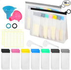 MUOUAKATE Protein Powder Travel Container Set - Reusable Powder Supplement Container to Go - 14pc Single Dose Bags and 2pc Large Travel Containers Zip Up Bags