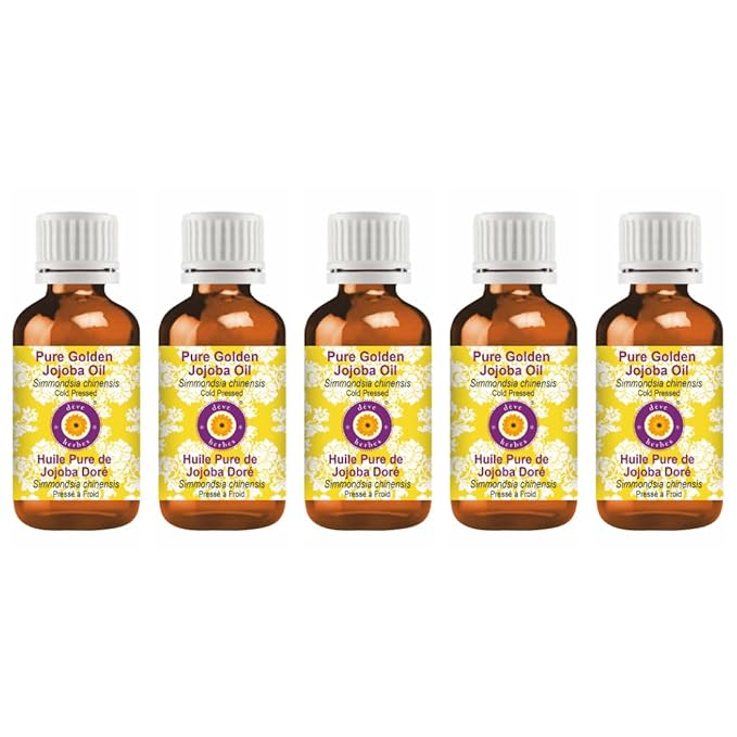 dève herbes Pure Golden Jojoba Oil (Simmondsia chinensis) Cold Pressed (Pack of Five) 100ml X 5 (16.9 oz)