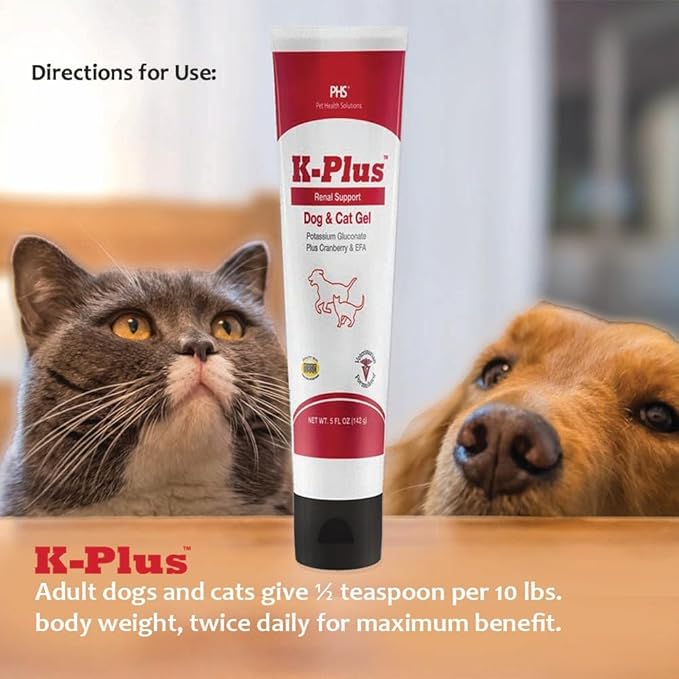 K-Plus Potassium Gluconate Renal Gel Plus Cranberry and EPA for Dogs and Cats - Veterinarian Approved Renal Supplement - Supports Potassium Balance - (6 Pack, Gel)