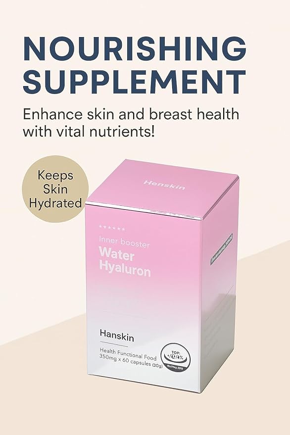 Hanskin Hyaluronic Acid Supplements for Hair, Skin, Wrinkles & Nails | L-Cysteine, Biotin, Vitamin C, Collagen | Nutritional Supplement for Healthy Skin | 60 Capsules