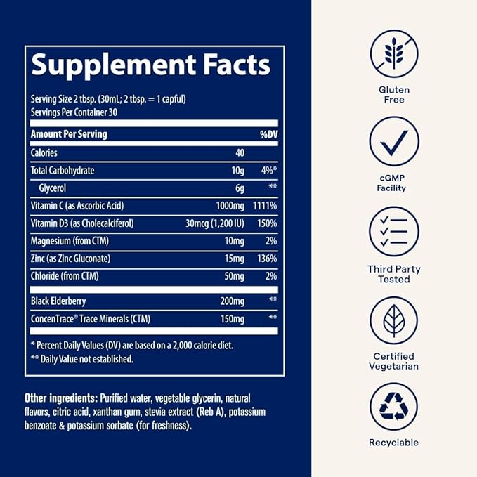 Trace Minerals Immunity+ - Liquid Supplement for Healthy Body & Immune Support - Elderberry Multivitamin - Formulated with Ionic Trace Minerals - Sugar-Free - Mixed Berry - 30 fl oz (30 Servings)