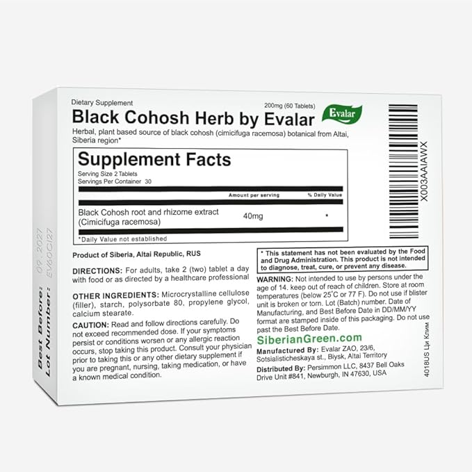 Evalar Black Cohosh Cimicifuga Herbal Extract Siberian Ci-Klim Vegan 60 Tabs