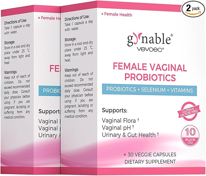 Gynable Vaginal Probiotics for Women Odor & Itch Support, Urinary | pH Balance, Female Probiotics 10 Billion CFU Lactobacillus Probiotics Blend,Selenium-Vitamin C/E/D3 Promote Immune Health,60 Count