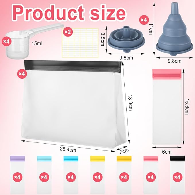 42 Pcs Protein Powder Travel Container Set Reusable Protein Powder Supplement Packets Container to Go Portable Zip up Bags Organizer with Funnels, Spoons and Labels