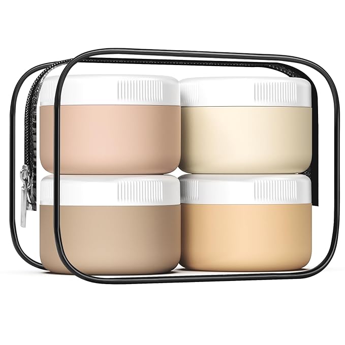 kuangre Travel Containers for Toiletries, Silicone Cream Jars BPA-Free, Leak-proof 2oz Travel Size Containers, Portable Size Silicone Jars with Lid for Cosmetic Face Hand Body Cream (4 Pack)