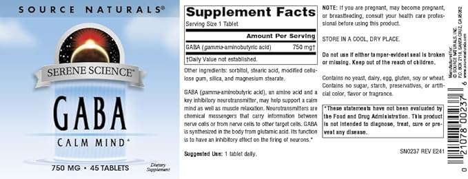 Source Naturals Serene Science GABA, for a Calm Mind, 750mg - 45 Tablets