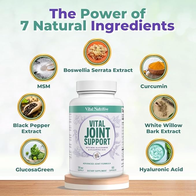 VITAL NUTRITIVE Joint Support Supplement for Men and Women – Glucosamine, MSM, Hyaluronic Acid, and Turmeric – Supports Joint Health – 30 Days Supply