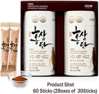 Korean Red Ginseng Spherical Granule, 1g x 60 Sticks (2boxes of 30) - Hongsamdan, Meticulously Crafted 100% Red Ginseng Spherical Grains