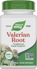 Nature's Way Valerian Root, Traditional Sleep Support*, Non-GMO Project Verified, Gluten Free, Vegan, 100 Capsules (Packaging May Vary)