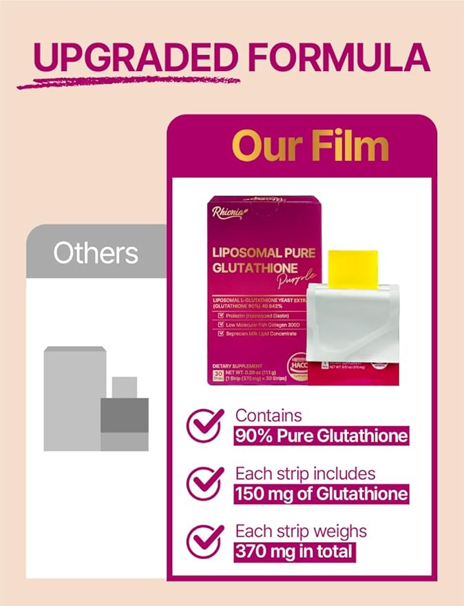 (370mg X 30) Liposomal Pure Glutathione Purple Film Strips/Glutathione 150 mg Supplement, 90% Purity