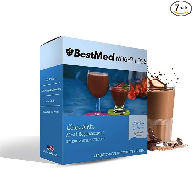 BestMed Chocolate Pudding & Shake Mix – Low Carb, Low Sugar, Low Calorie, Gluten Free, Keto Friendly Meal Replacement (7 Count)