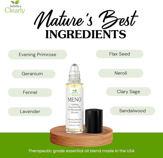 MENO Essential Oil Roll-On for Women | Natural Aromatherapy for Mood, Drive, and Balance with Evening Primrose, Clary Sage, Sandalwood, and Flax Seed