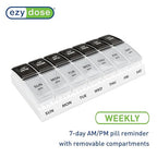EZY DOSE Weekly (7-Day) AM/PM Pill Case, Medicine Planner, Vitamin Organizer, Small Pop-Out Compartments, 2 Times a Day, Black and Clear Lids (Pack of 2)