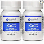 Ferrous Sulfate 325mg Iron Supplement (2-Pack) | Iron Pills | | 100 Iron Tablets per Bottle, 2-Pack