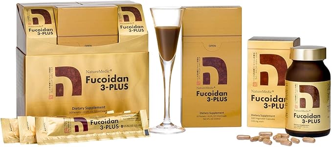 Fucoidan 3-Plus Brown Seaweed Immunity Supplement with Three Types of High Purity Fucoidan Organic Mekabu Fucus Mozuku Agaricus Made in Japan (Vegetable Capsule, 5 Bottles)