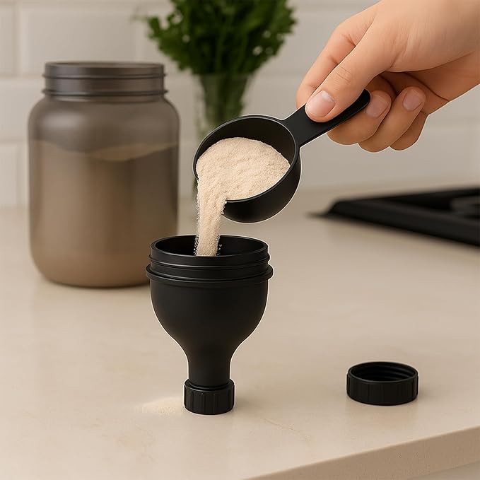 2 Pack Protein Powder Funnel - Protein Powder Travel Container(Black) Protein Powder Container to Go for Workouts, Fitness and Traveling(50ml)
