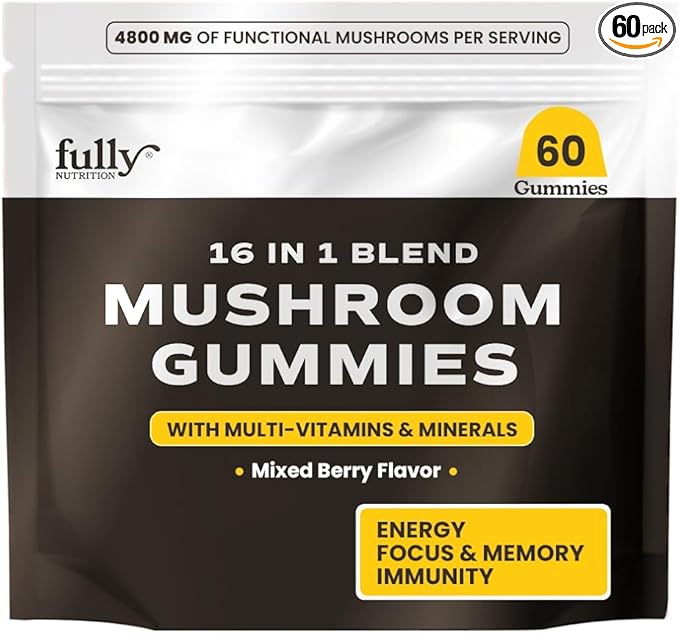 16 in 1 Blend Mushrooms Gummies for Adults - Lion's Mane Mushroom Supplement, Focus Gummies with Lions Mane, Lion's Mane for Adults, Natural Mushroom Supplement for Cognitive Support & Clarity