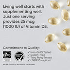 Sports Research® Vitamin D3 1000 IU with Coconut MCT Oil - High Potency Vitamin D Supplement for Immune & Bone Support - Gluten Free · Non-GMO · Soy Free - 360 Count Softgels