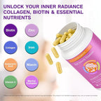 Biotin | Collagen | Hyaluronic Acid Supplement, Clinically Proven Hair Growth Support, Skin and Nails, 25000 mcg Vitamins B2, B3, B6 & B7 + B1 & Keratin Women & Men （120 Capsules）