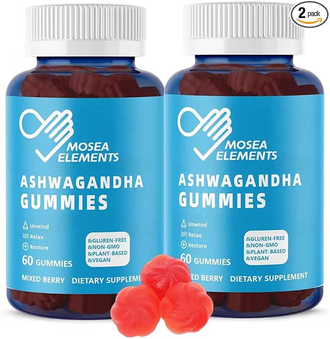 2 Pack Ashwagandha Gummies & Vitamin D for Men & Women - Relax & Restore, Ashwa Root Extract Supplement Gummy, 120 Mixed Berry Flavored Gummies