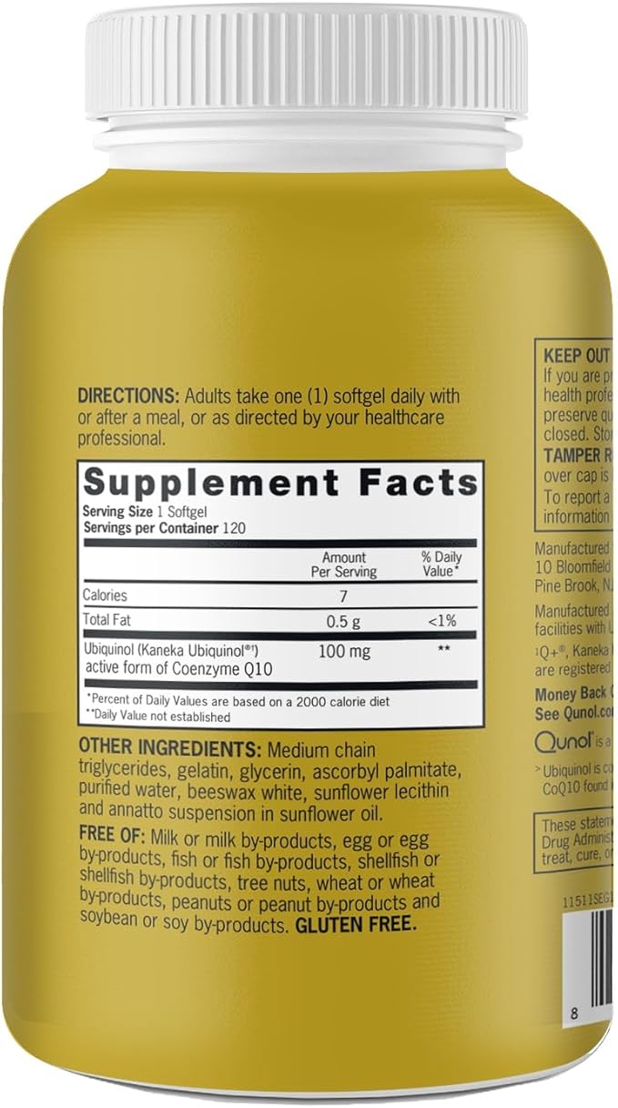 Qunol 100mg Ubiquinol, Powerful Antioxidant for Heart & Vascular Health, Essential for Energy Production, Natural Supplement Active Form of Coq10, 120 Count