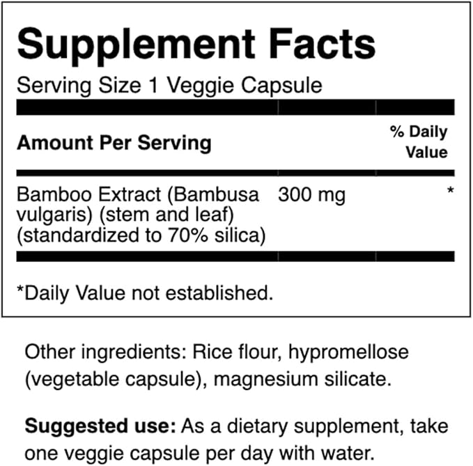 Swanson Bamboo Extract - Natural Hair, Skin and Nails Supplement - 70% Silica Content Supporting Collagen Formation & Bone Growth - (60 Veggie Capsules, 300mg Each)