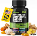 Turmeric Curcumin Supplement with BioPerine & Garlic - 2360mg High Potency Turmeric Ginger Root Capsules for Joint Support, Immune Health & Anti Inflammatory - 60 Veggie Caps