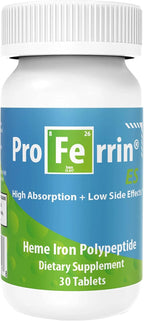Proferrin ES- 10.5mg of high Absorbing Heme Iron Polypeptide. Made in The USA. 30 Tablets. Easy on The Gut. Not affected by Coffee, Calcium, or PPI's.